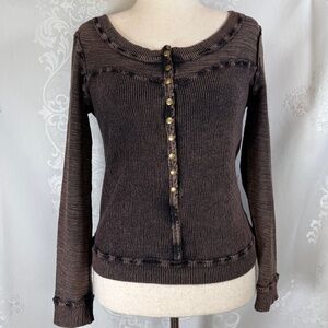 Free People We the Free 100% Cotton Top Long Sleeve Distressed Ribbed Sweater